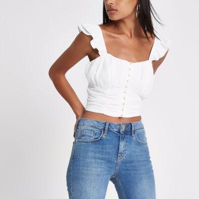 White Frill Hook And Eye Bralet