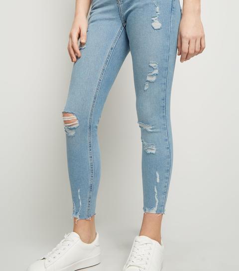 Girls Pale Blue Ripped High Waist Skinny Jeans New Look