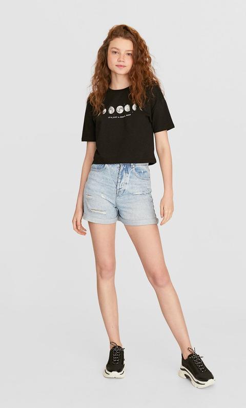 Maglietta Cropped Con Maniche Corte Nero