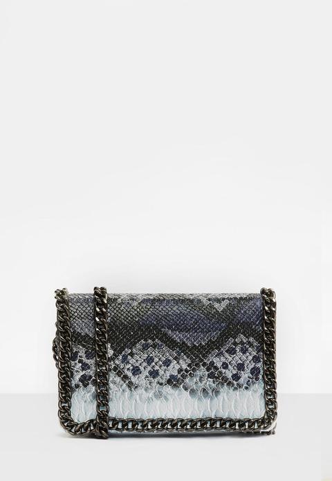 Grey Snake Print Cross Body Bag, Multi