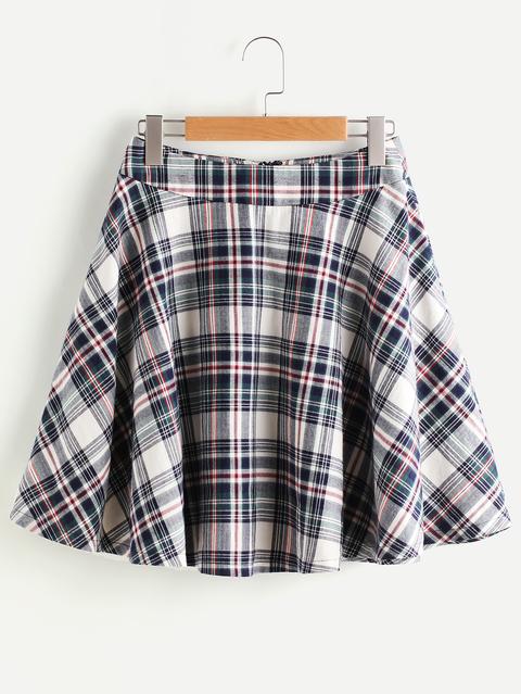 Zip Back Plaid Circle Skirt