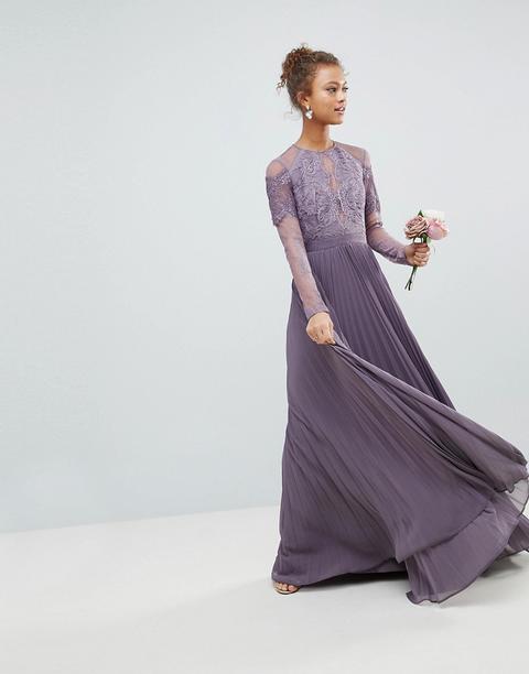 Vestido Largo De Manga Larga De Encaje Con Pliegues De Asos