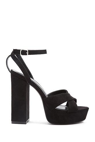 Forever 21 Faux Suede Crisscross Block Heels , Black