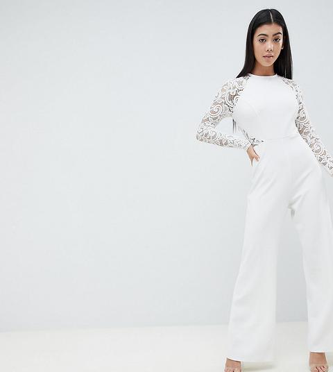 John Zack Petite Lace Sleeve Jumpsuit