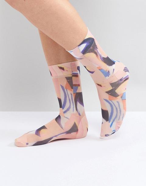 Weekday All Over Print Sheer Ankle Sock - Pink