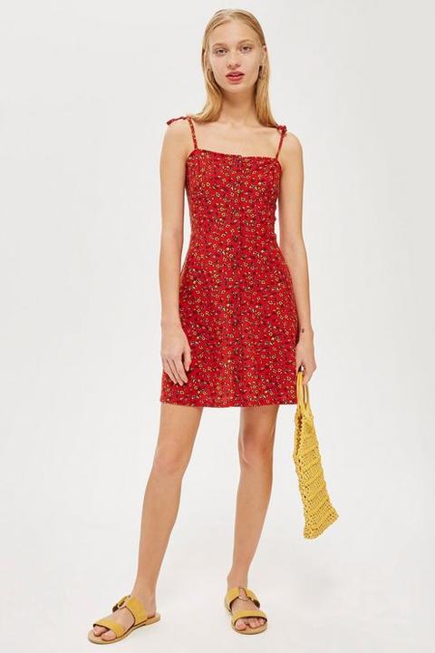 red button through dress