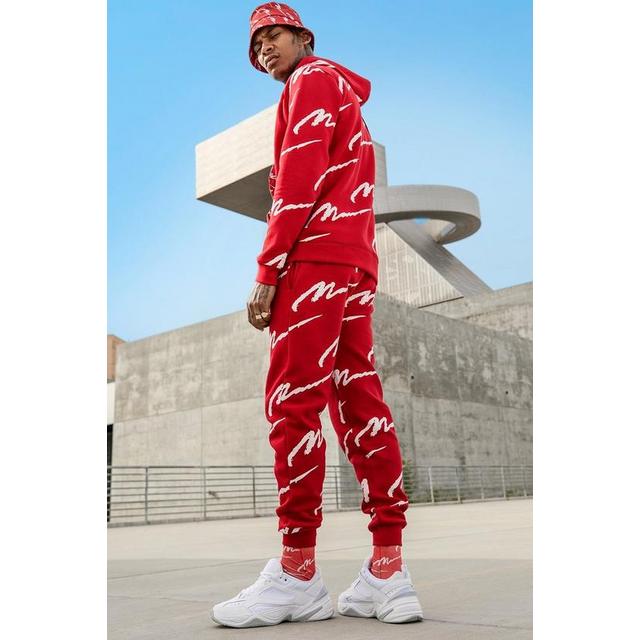 All over man sales printed hooded tracksuit red