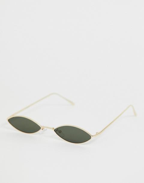 Asos Design Metal Narrow Sunglasses In Gold With Smoke Lens