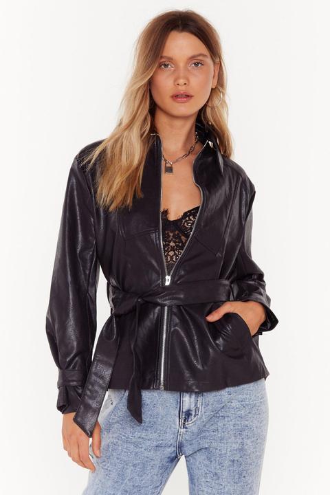 Womens Tomorrow Leather Knows Faux Leather Zip Jacket