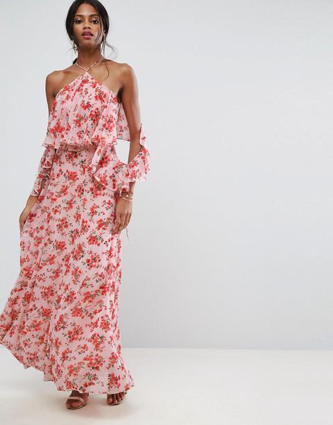 Asos Beautiful Floral Ruffle Front Maxi Dress