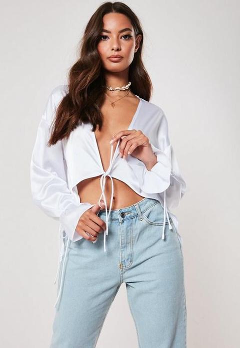 white satin tie top