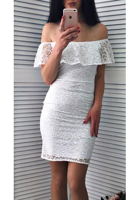 Mini Abito Balza In Pizzo Con Scollo A Spalle Elegante Da Senza Schienale Elegante Bianco