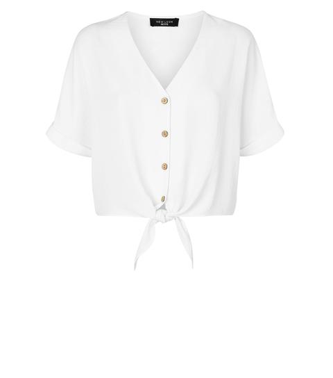 white tie front button down shirt