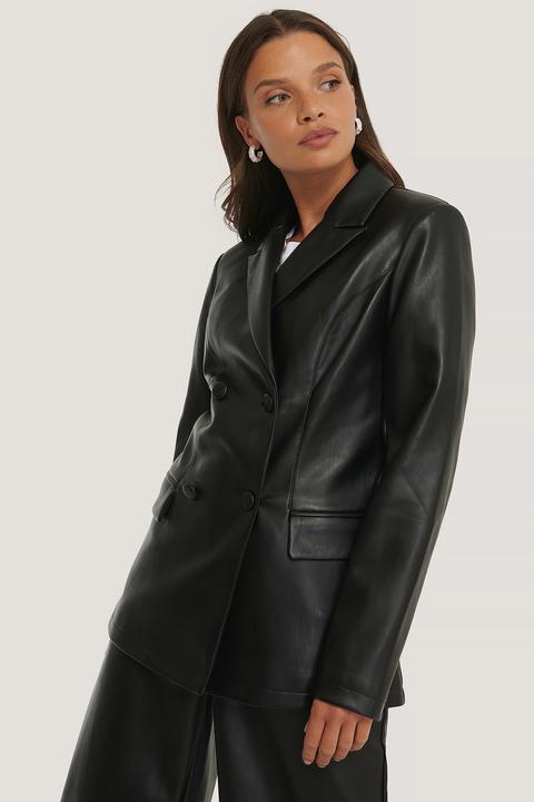 Na-kd Trend Double Breasted Pu Blazer - Black