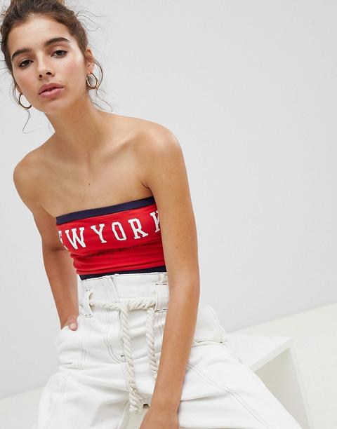 New Look - Boob - Top A Tubo Con Scritta "new York - Rosso