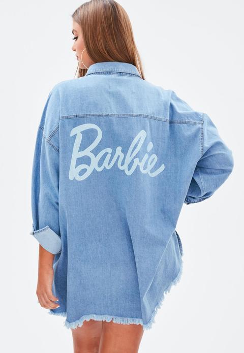 Barbie X Missguided Camisa Vaquera Talla Grande En Azul