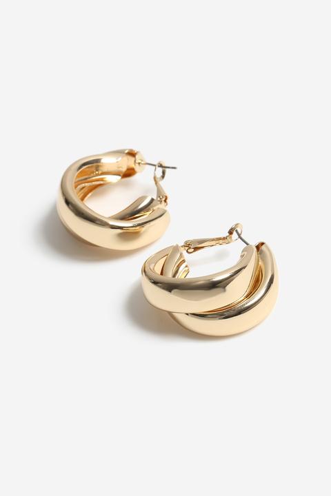 Womens Chunky Layered Hoop Earrings - Gold, Gold