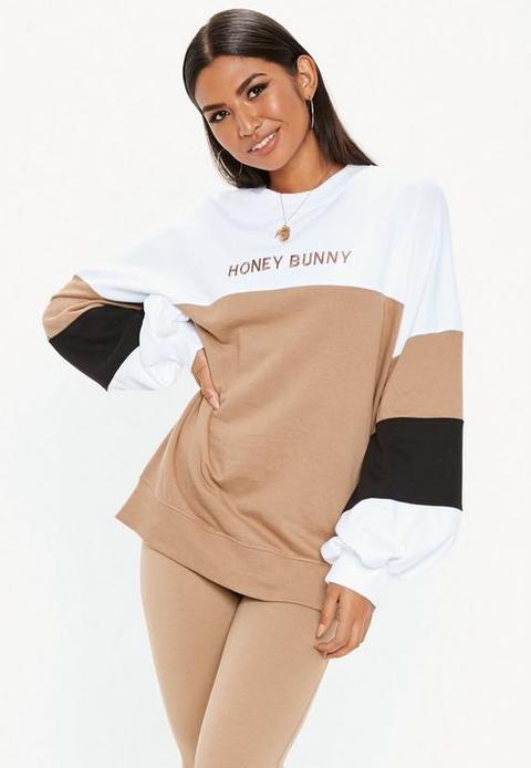 Petite White Colour Block Honey Bunny Sweatshirt, Black