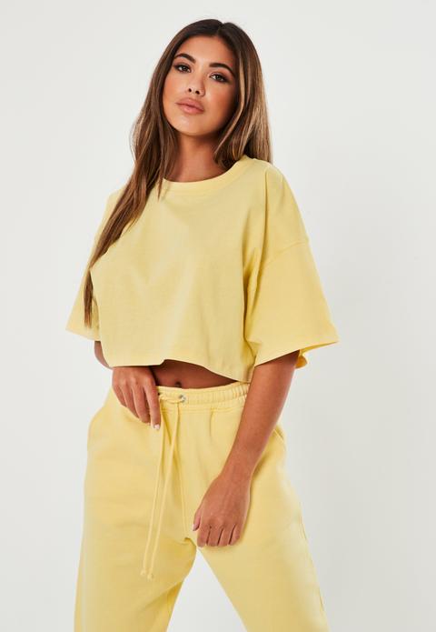 T-shirt Court Jaune Oversize À Manches Tombantes