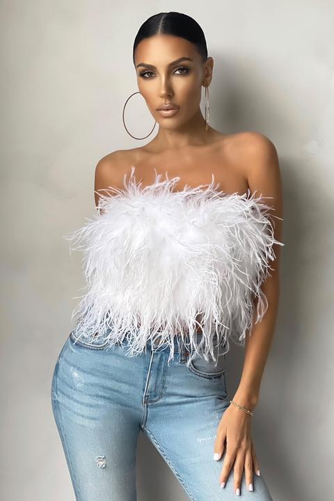 White Feather Bandeau Crop Top