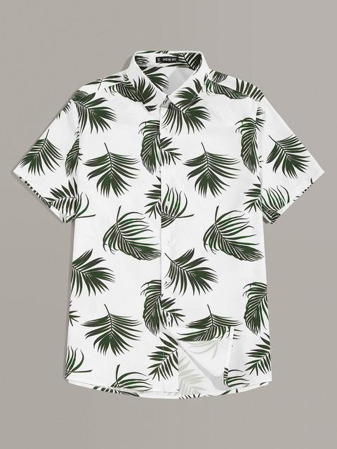 Camicia Da Uomo Con Stampa Foglia Tropicale