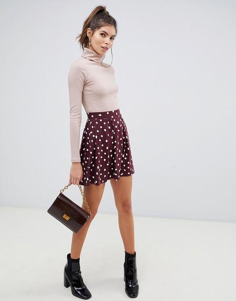 Asos Design - Minigonna Bordeaux Con Stampa A Pois E Pieghe A Cannoncino - Multicolore