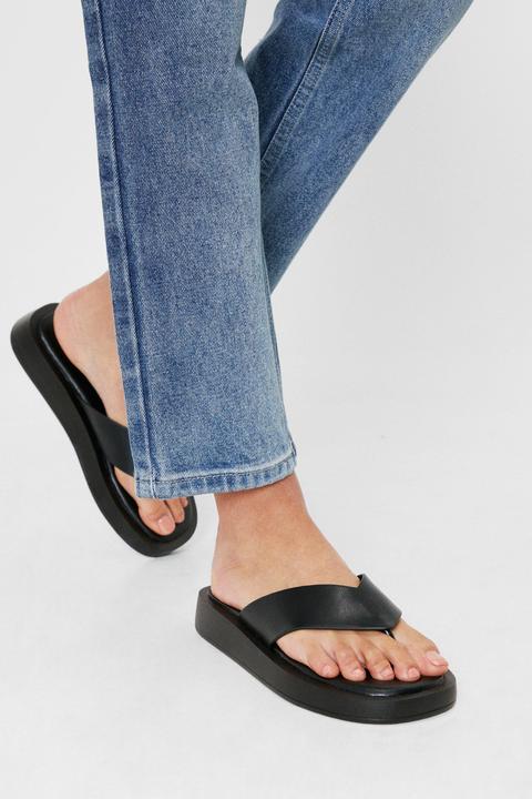 Womens Faux Leather Toe Thong Flatform Sliders