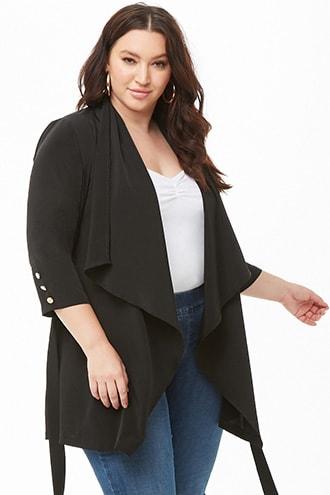 Forever 21 Plus Size Drape-front Blazer , Black