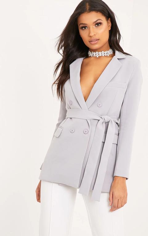 Rebecca Light Grey Belted Blazer, Grey