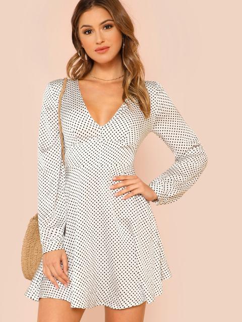 Knot Back Fit & Flare Polka Dot Dress