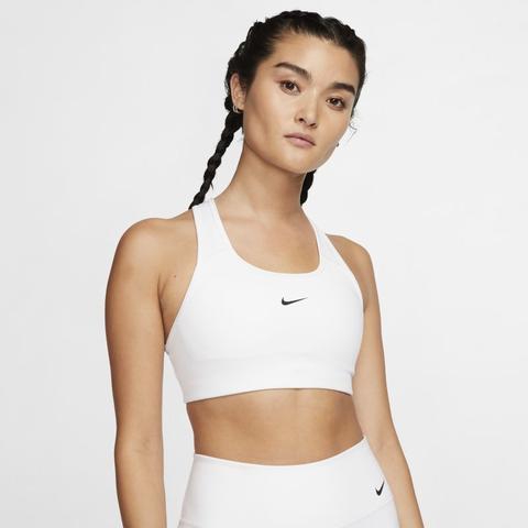 Nike Swoosh Sujetador Deportivo De Sujeción Media Con Almohadilla De Una Sola Pieza - Mujer - Blanco