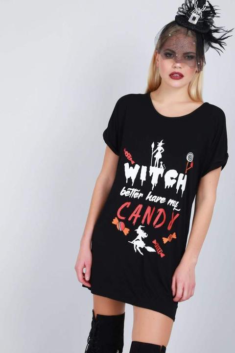 Witch Slogan Print Baggy Tshirt Dress