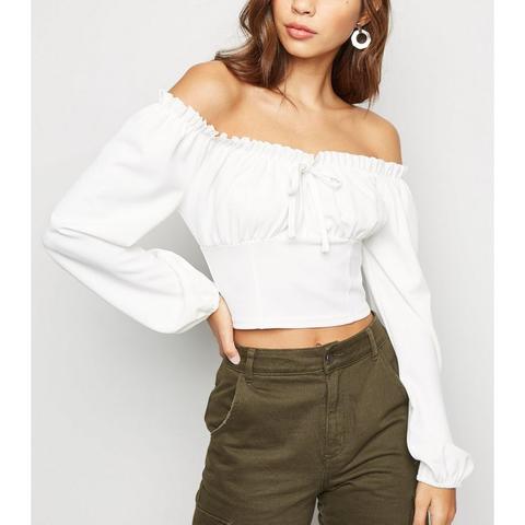 Crop Top Blanc Effet Paysanne