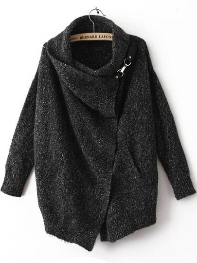 Nero Cardigan Con Collo Drappeggiato