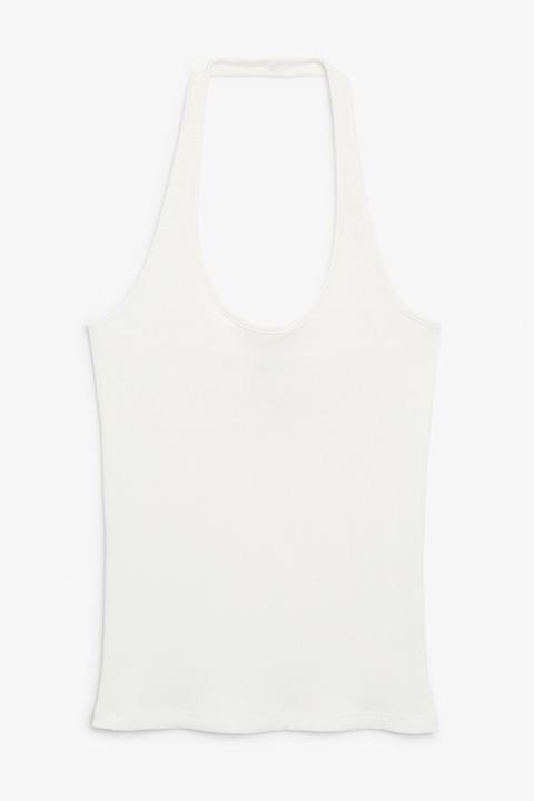 Ribbed Halter Singlet - White