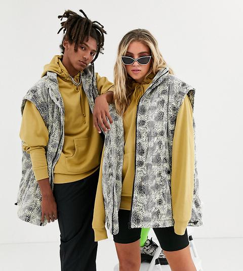Collusion Unisex Oversized Longline Snake Print Puffer Gilet-multi