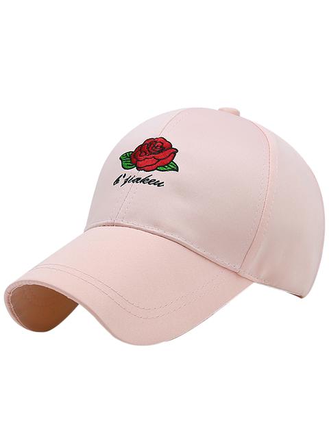 Bowknot Tail Rose Embroidered Baseball Hat - Pink