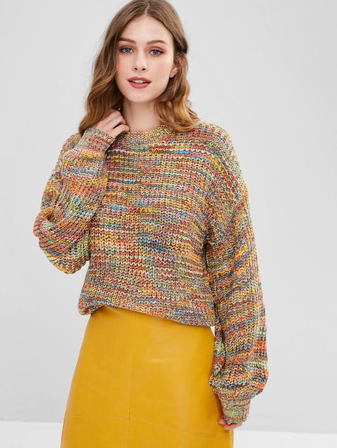 Maglione Sciolto Colorato Con Maniche A Lanterna Multi Multicolor Papaya Coffee