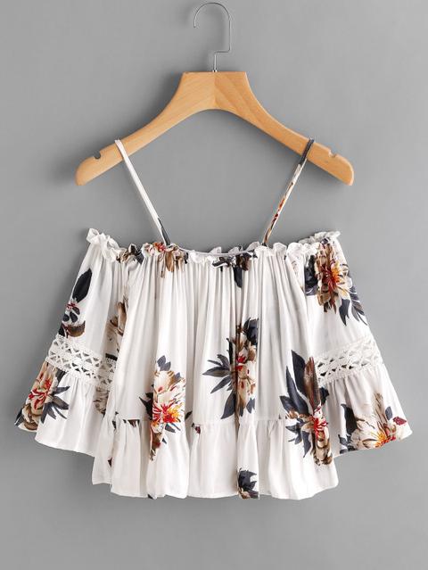 Top Floreale Con Spalle Scoperte