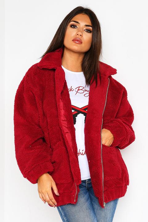 Red Teddy Fur Pocket Jacket