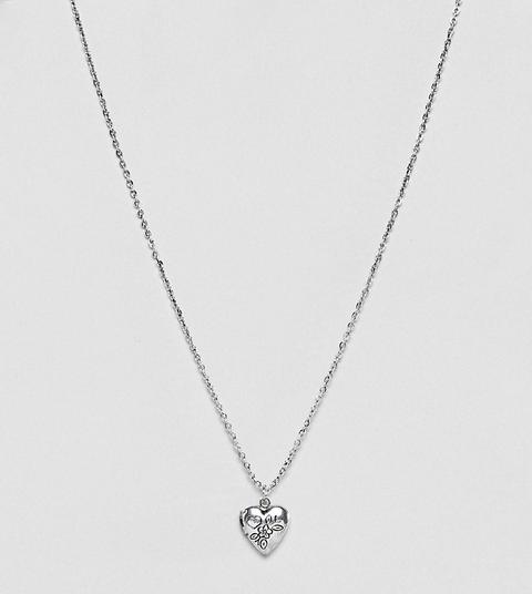 Designb London - Silberne Kette Mit Anhänger In Herzform - Silber