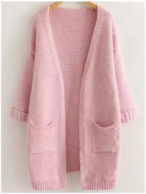 Pink Long Sleeve Casual Pockets Cardigan