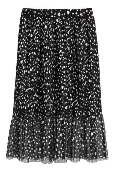 H & M - Gonna Plissettata In Mesh - Nero