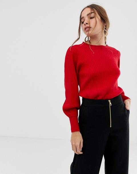 Selected Femme Balloon Sleeve Knitted Jumper-red