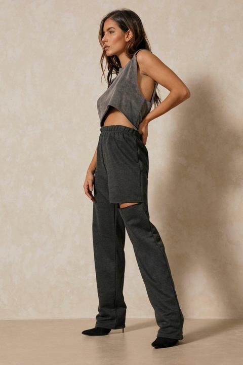 Womens Rip Detail Oversized Jogger Charcoal