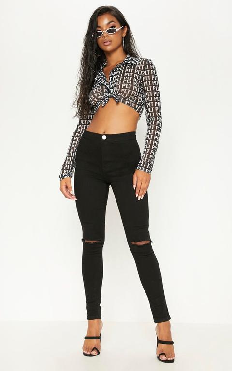 Black Knee Rip High Waisted Skinny Jean