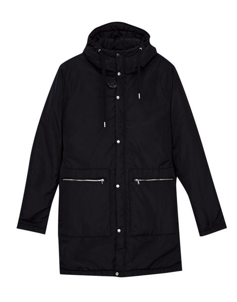 Parka Acolchada Negra Con Capucha