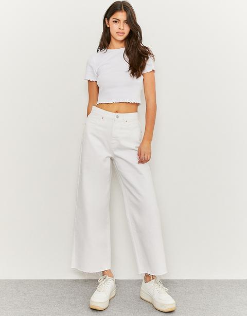 Pantalon Jambe Large Taille Haute Blanc