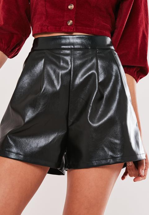 Short Noir En Simili Cuir Taille Haute Petite