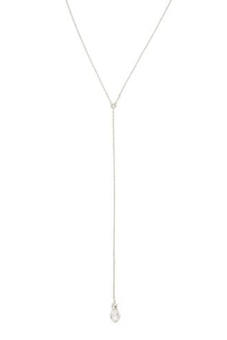 Forever 21 Solitaire Cz Lariat Chain Necklace , Silver/clear